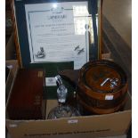 BOX - WHISKY INTEREST - TABLE TOP OAK BARREL, A 'LAPHROAIG LIFETIME LEASE ON THE SQUARE FOOT OF