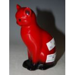 A ROYAL DOULTON FLAMBE MODEL OF A SEATED CAT, 12CM HIGH