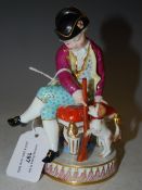 A MEISSEN PORCELAIN FIGURE OF SEATED BOY AND ATTENDANT DOG, BLUE CROSSED SWORDS MARK, IMPRESSED