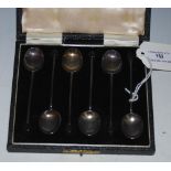 A CASED SET OF BIRMINGHAM STERLING SILVER COFFEE SPOONS WITH BEAN TERMINALS