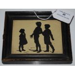 LATE 19TH/EARLY 20TH CENTURY SILHOUETTE PICTURE DEPICTING THREE CHILDREN IN MOULDED RECTANGULAR