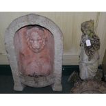GARDEN INTEREST - A COMPOSITE STONE GARDEN FOUNTAIN WITH LION MASK SPOUT, 83CM HIGH, TOGETHER WITH A