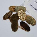 A PAIR OF 9CT GOLD OVAL CUFFLINKS, 4.2 GRAMS TOGETHER WITH A PAIR OF YELLOW METAL OVAL SHAPED