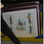 BOX - SET OF TWELVE FRAMED PLATES OF MILITARY UNIFORMS, TO INCLUDE THE ROYAL ARTILLERY, THE