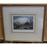 THREE FRAMED DECORATIVE PICTURES, INCLUDING A COLOURED LITHOGRAPH OF A STREET SCENE OF EDINBURGH,