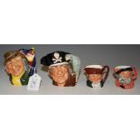 FOUR ASSORTED ROYAL DOULTON CHARACTER JUGS TO INCLUDE PUNCH AND JUDY MAN, D6593, LONG JOHN SILVER,