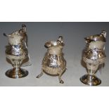 THREE ASSORTED ANTIQUE SILVER CREAM JUGS (ONE LOADED), GROSS WEIGHT 12 TROY OZS