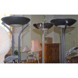 TWO MODERN FLOOR READING LIGHTS, ONE IN MATT BLACK ENAMEL THE OTHER IN CHROMED FINISH, EACH WITH