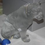 A MODERN LALIQUE CLEAR AND FROSTED MODEL OF A SEATED TIGER, SIGNED 'LALIQUE, FRANCE' WITH ORIGINAL