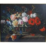 19th/ 20th century Dutch School Still life with a basket of flowers oil on canvas 48.5cm x 58cm