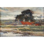 AR John Maclauchlan Milne RSA (Scottish 1885 - 1957) Cottages on the Perth to Dundee Road Oil on