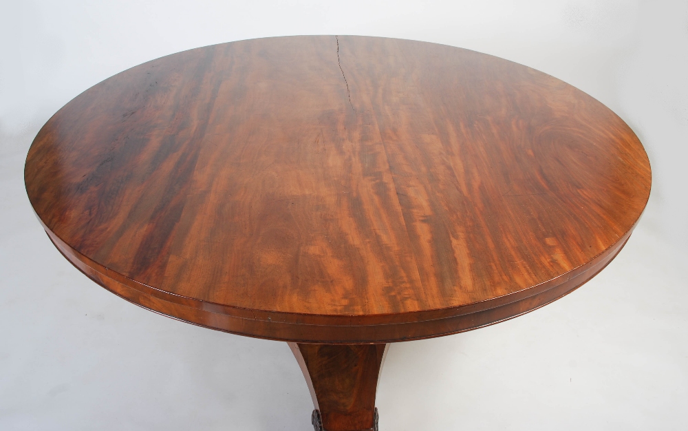 A large 19th century mahogany snap top dining table, the hinged circular top on a plain column - Image 2 of 5