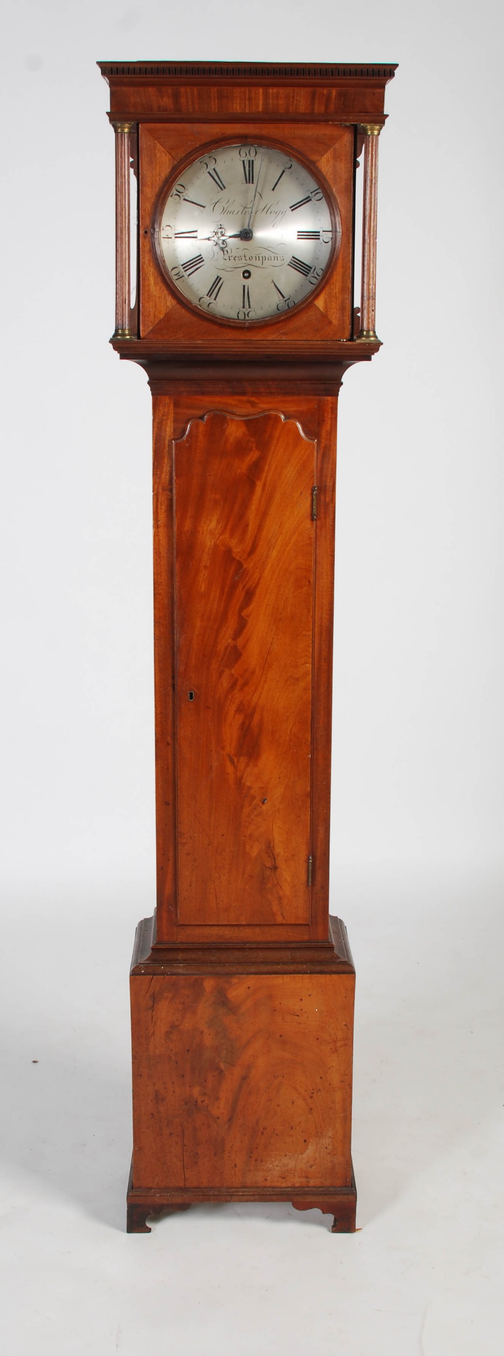 A late 18th century Scottish mahogany longcase clock by Charles Hogg, Prestonpans, the flat top case