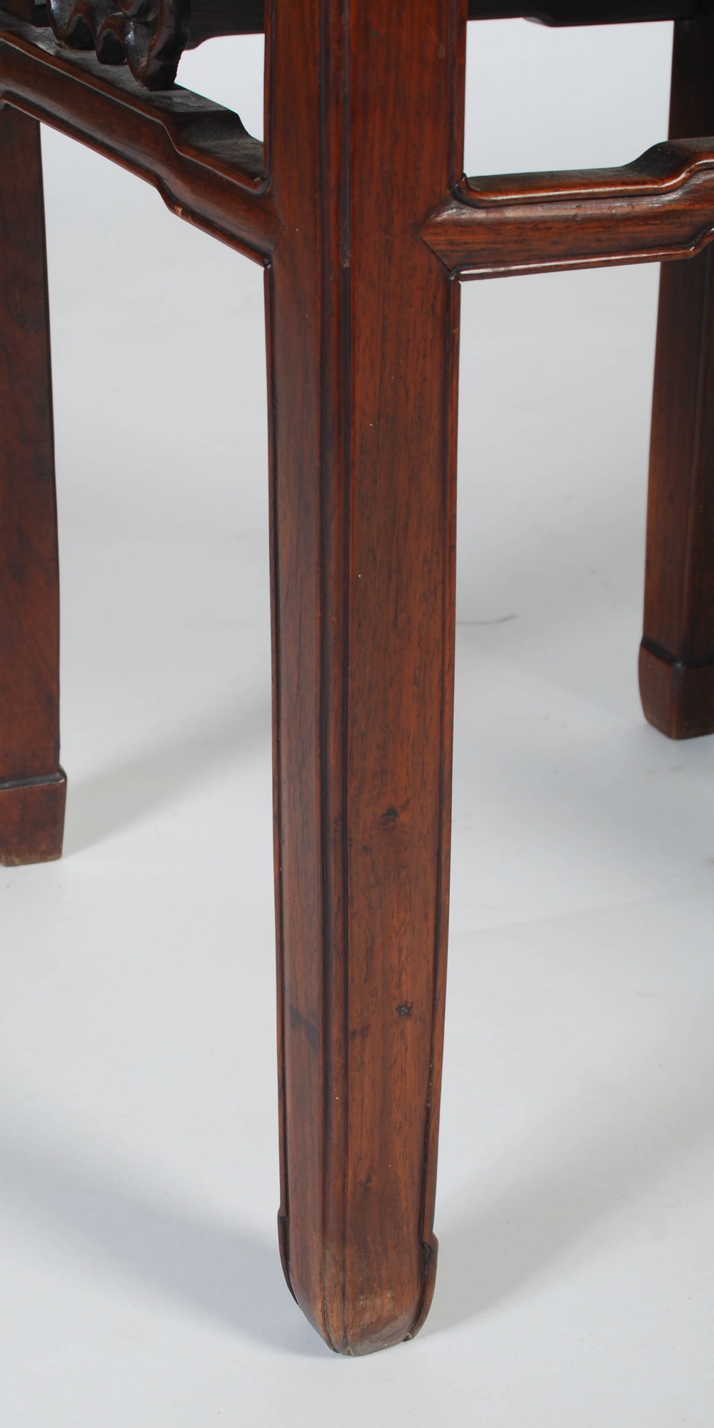 A pair of Chinese darkwood square occasional tables, Qing Dynasty, rectangular tops with recessed - Image 3 of 8