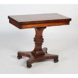 An early 19th century Scottish rosewood, burr walnut and ebony marquetry folding card table, the