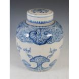 A Chinese porcelain blue and white jar and cover, Qing Dynasty,