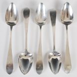 A set of five George III Irish silver dessert spoons, Dublin, two 1802 and three 1807, makers