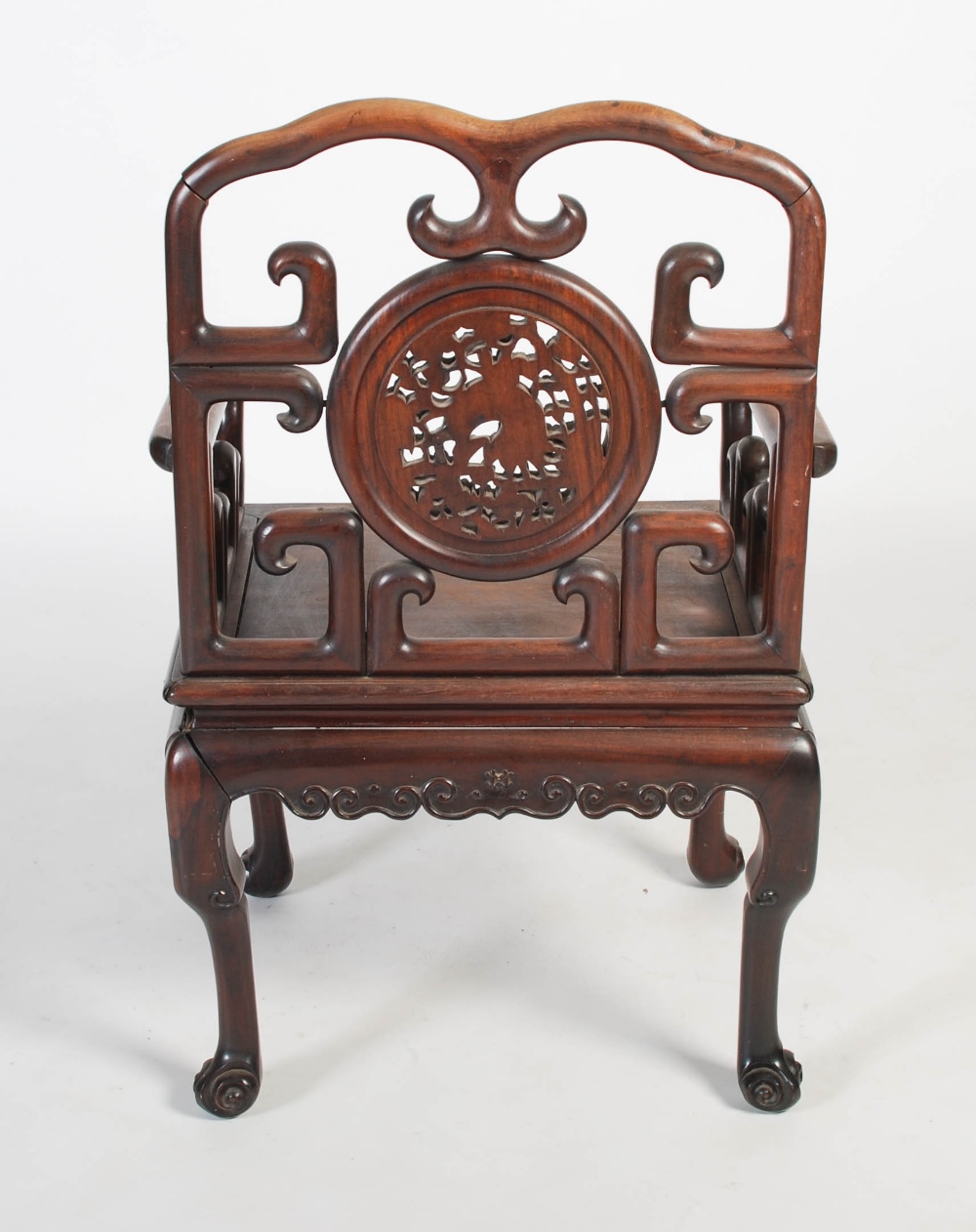 A Chinese carved darkwood armchair, late 19th/ early 20th century, the shaped back rail enclosing - Image 7 of 7
