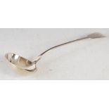 A George IV silver soup ladle, London, 1829, makers mark of WF, fiddle pattern, engraved with