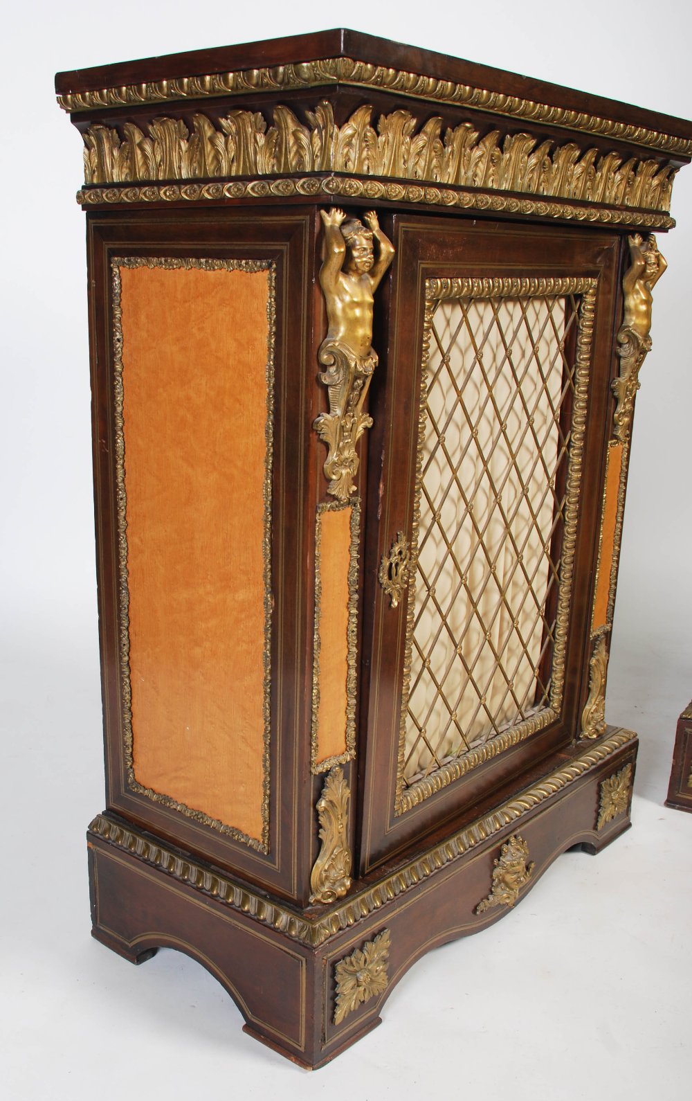 A pair of 19th century French gilt bronze mounted mahogany and satinwood pier cabinets, the - Image 4 of 9