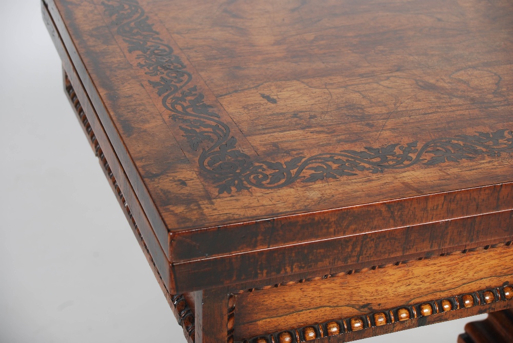 An early 19th century Scottish rosewood, burr walnut and ebony marquetry folding card table, the - Image 3 of 11