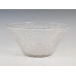A Lalique glass bowl, of tapered circular form decorated with two rows of thistles, signed '