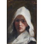 George Paul Chalmers RSA (Scottish 1833 - 1878) The White Cap Oil on canvas board, unsigned 15cm x