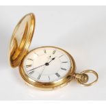 An 18ct gold hunter cased pocket watch, T. R. RUSSELL, 18 CHURCH STREET, LIVERPOOL, the black and