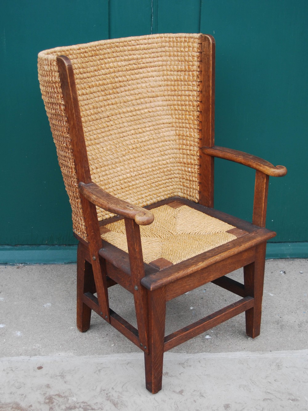 A late 19th / early 20th century childs Orkney chair, the arms with scroll carved detail, with - Image 2 of 6