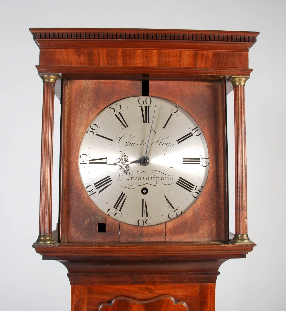 A late 18th century Scottish mahogany longcase clock by Charles Hogg, Prestonpans, the flat top case - Image 3 of 9