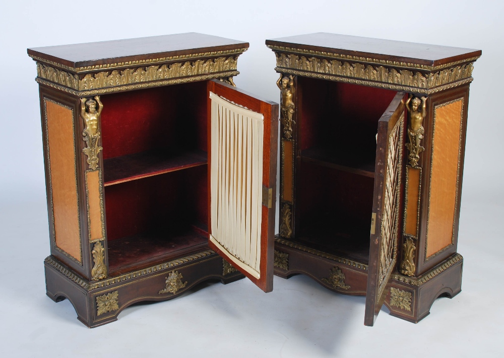 A pair of 19th century French gilt bronze mounted mahogany and satinwood pier cabinets, the - Image 8 of 9