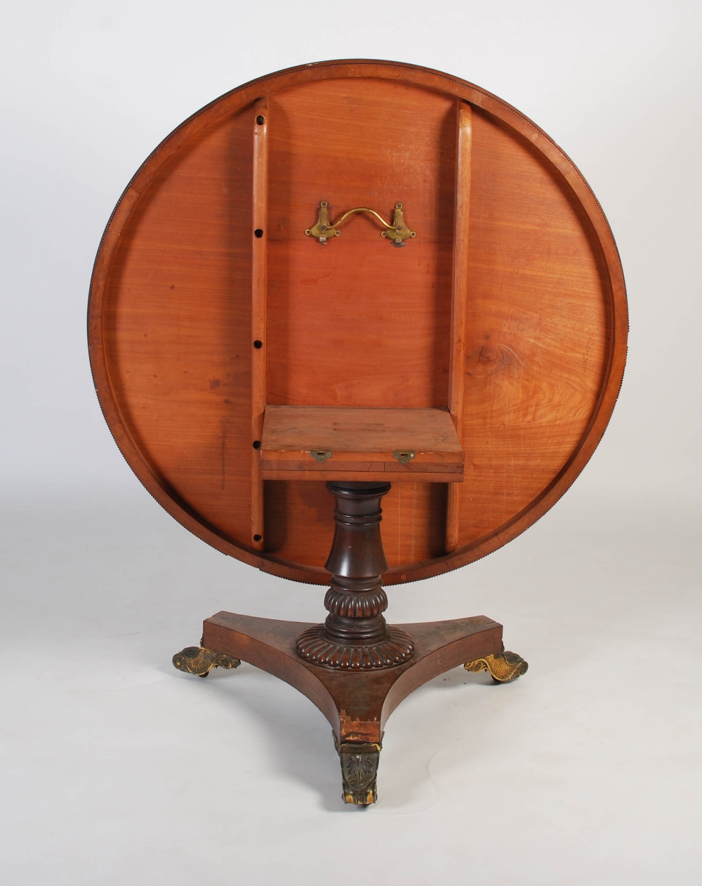 A 19th century rosewood breakfast table, plain round veneered top with beaded rim over a turned - Image 9 of 9