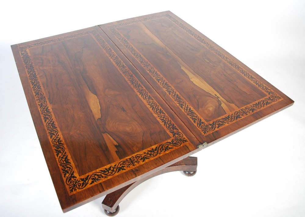 An early 19th century Scottish rosewood, burr walnut and ebony marquetry folding card table, the - Image 8 of 11