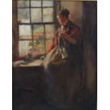 Sir James Lawton Wingate RSA (Scottish 1846 - 1924) Darning at the window Oil on panel, signed '