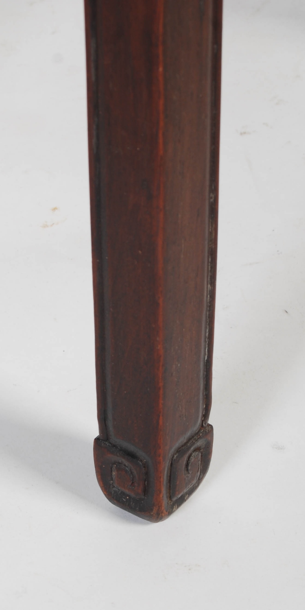 A Chinese darkwood urn stand, Qing Dynasty, the plain top with a carved scrolling frieze with - Image 4 of 6