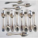 A set of twelve George IV Irish silver teaspoons, Dublin, 1826, makers marks of WC, fiddle