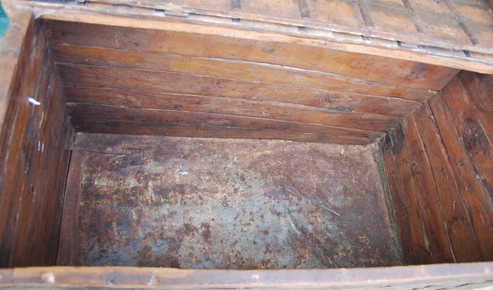 A late 19th/ early 20th century Indian pine and metal bound dowry chest, the domed hinged cover - Image 7 of 10