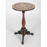 A 19th century penwork occasional table, the single birch panel top with five scenes of Scottish