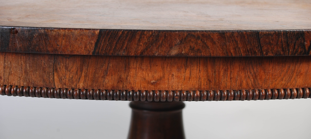 A 19th century rosewood breakfast table, plain round veneered top with beaded rim over a turned - Image 3 of 9