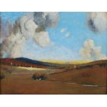 20th Century British School Autumnal Landscape with ploughed fields oil on canvas 38.5cm x 49cm