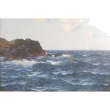 Richard Wane (1852-1904) Rocky coastal scene with breaking waves oil on canvas, signed lower right