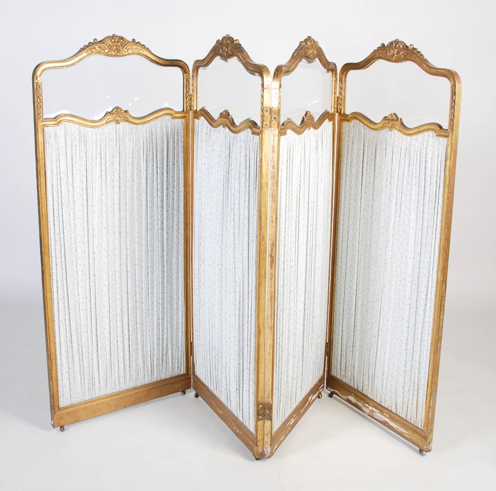 A late 19th / early 20th century French glazed giltwood four section room divider / screen, of - Image 5 of 5