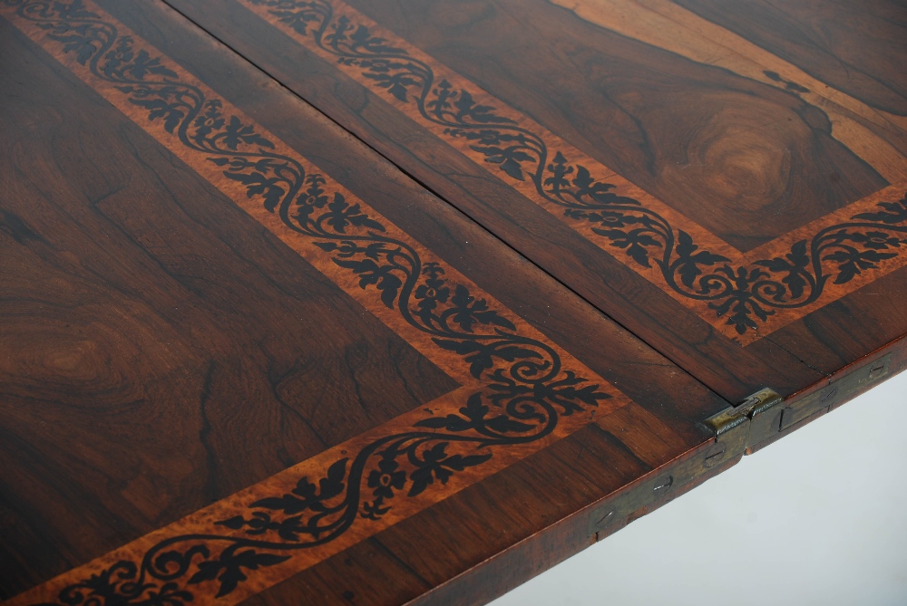 An early 19th century Scottish rosewood, burr walnut and ebony marquetry folding card table, the - Image 9 of 11
