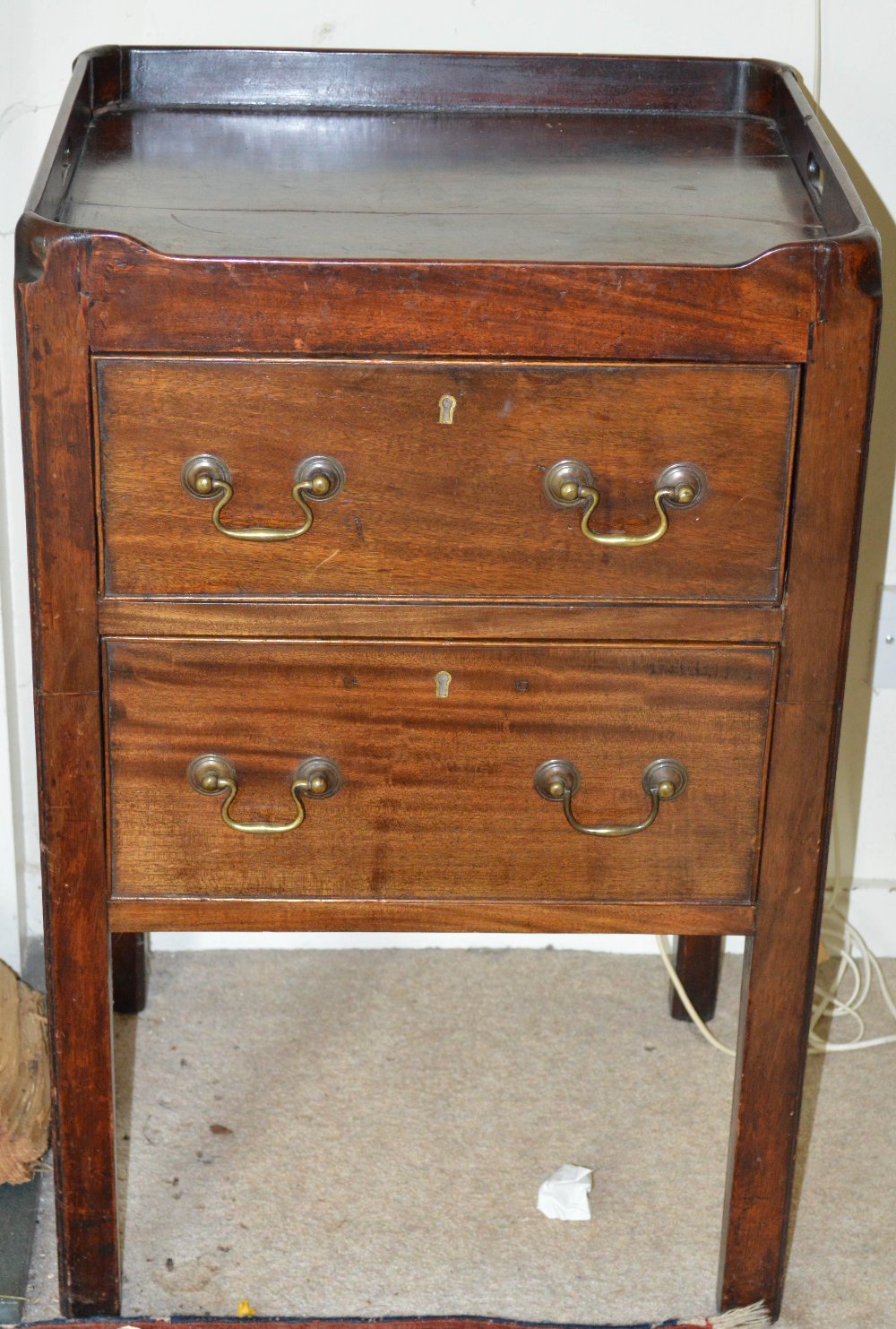 A George III mahogany commode, converted to accommodate two cockbeaded drawers, raised on four - Image 2 of 2