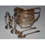 COLLECTION OF SILVER TO INCLUDE ANTIQUE LONDON SILVER CREAM JUG ON FOUR BALL FEET, PAIR OF SHEFFIELD