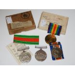 WORLD WAR I AND WORLD WAR II INTEREST - A GROUP OF FOUR MEDALS TO INCLUDE A PAIR OF GREAT WAR MEDALS