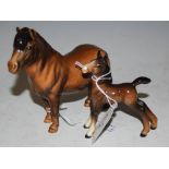 A BESWICK MODEL OF A SHETLAND PONY TOGETHER WITH A BESWICK MODEL OF A FOAL