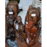 GROUP OF FIVE AFRICAN CARVED WOOD FIGURES