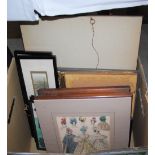 BOX OF ASSORTED DECORATIVE PICTURES AND PRINTS