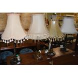 FOUR ASSORTED TABLE LAMPS AND SHADES